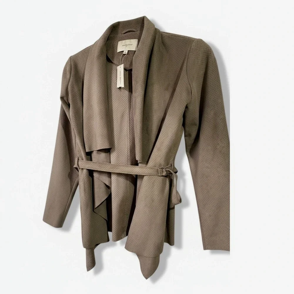 Katherine Barclay Women's‎ S Taupe Faux Suede Waterfall Jacket Belted Perforated